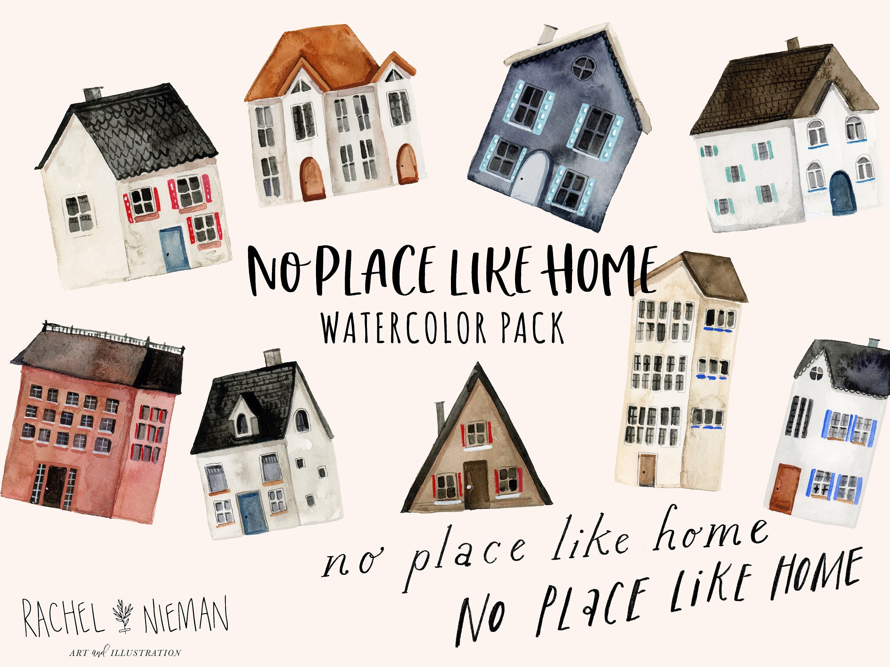 Tiny Watercolor Houses Clip Art No Place Like Home Digital Download tiny-watercolor-houses-clip-art-no-place-like-home-digital-download
