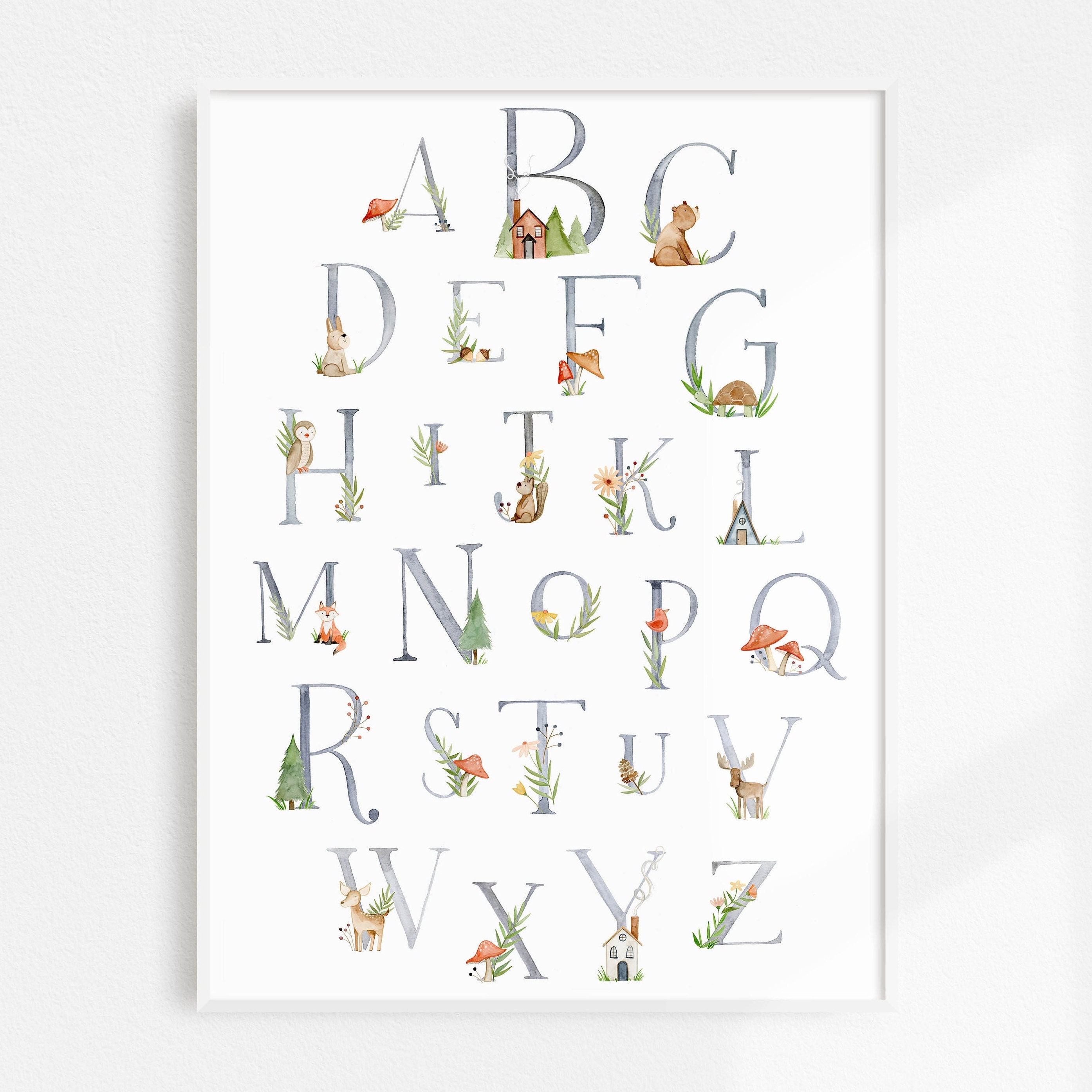 Woodland Animal Alphabet Poster: Watercolor Nursery Decor - Etsy