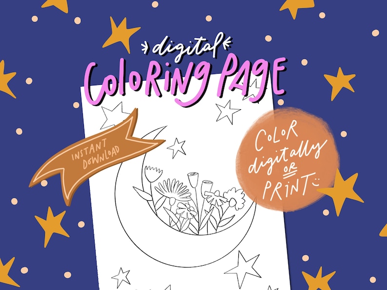 Moon Space Coloring Page Download Printable Relaxing - Etsy