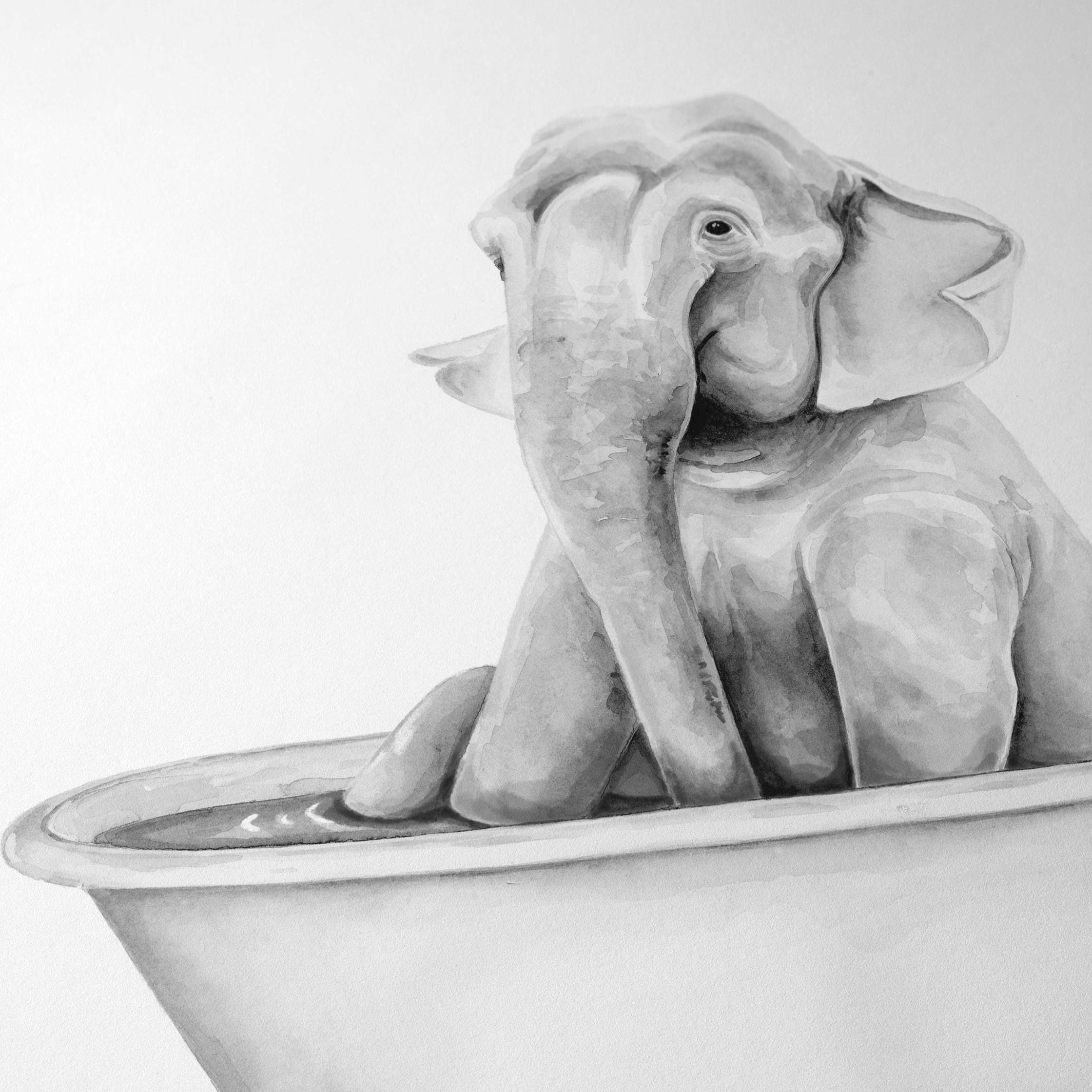 Watercolor Elephant in Tub Art Print: Funny Bathroom Wall Decor - Etsy