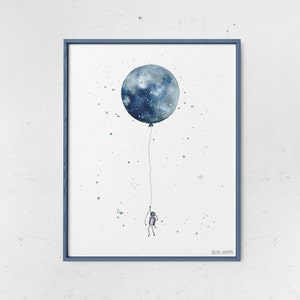 Watercolor Astronaut Moon Balloon Print: Space Nursery Art (Digital Download)