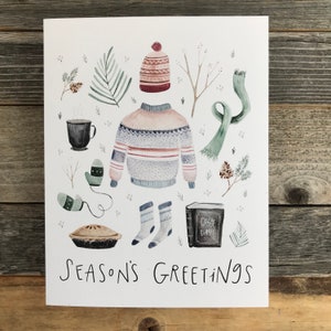 Cartolina di Natale Winter Essentials / Biglietto di auguri di Buona Stagione / Biglietto di Natale piegato A2 / Maglione natalizio e biglietto di vestiti caldi