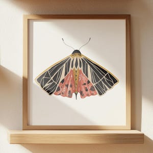 Nachtvlinder aquarel kunstafdruk | Botanische illustratie kunst aan de muur | Gele vlinderdecoratie | Entomologie bloemen muurkunst | Insectenboho-muurdecoratie