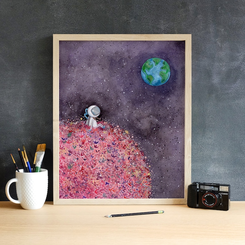 Download Girl Astronaut Sitting on Flower Moon Watercolor Celestial ...