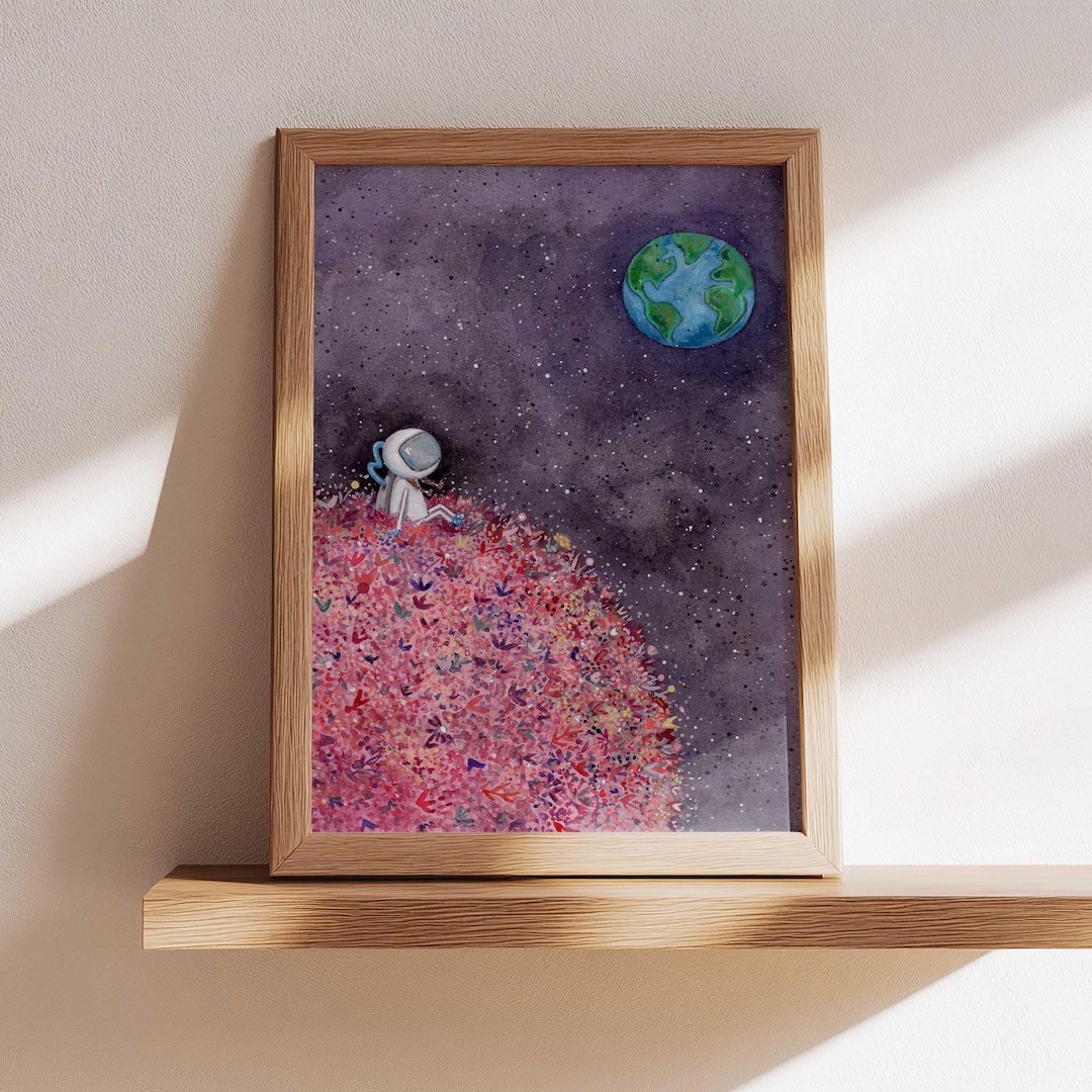 Girl Astronaut on Flower Moon Art Print: Celestial Nursery Decor - Etsy