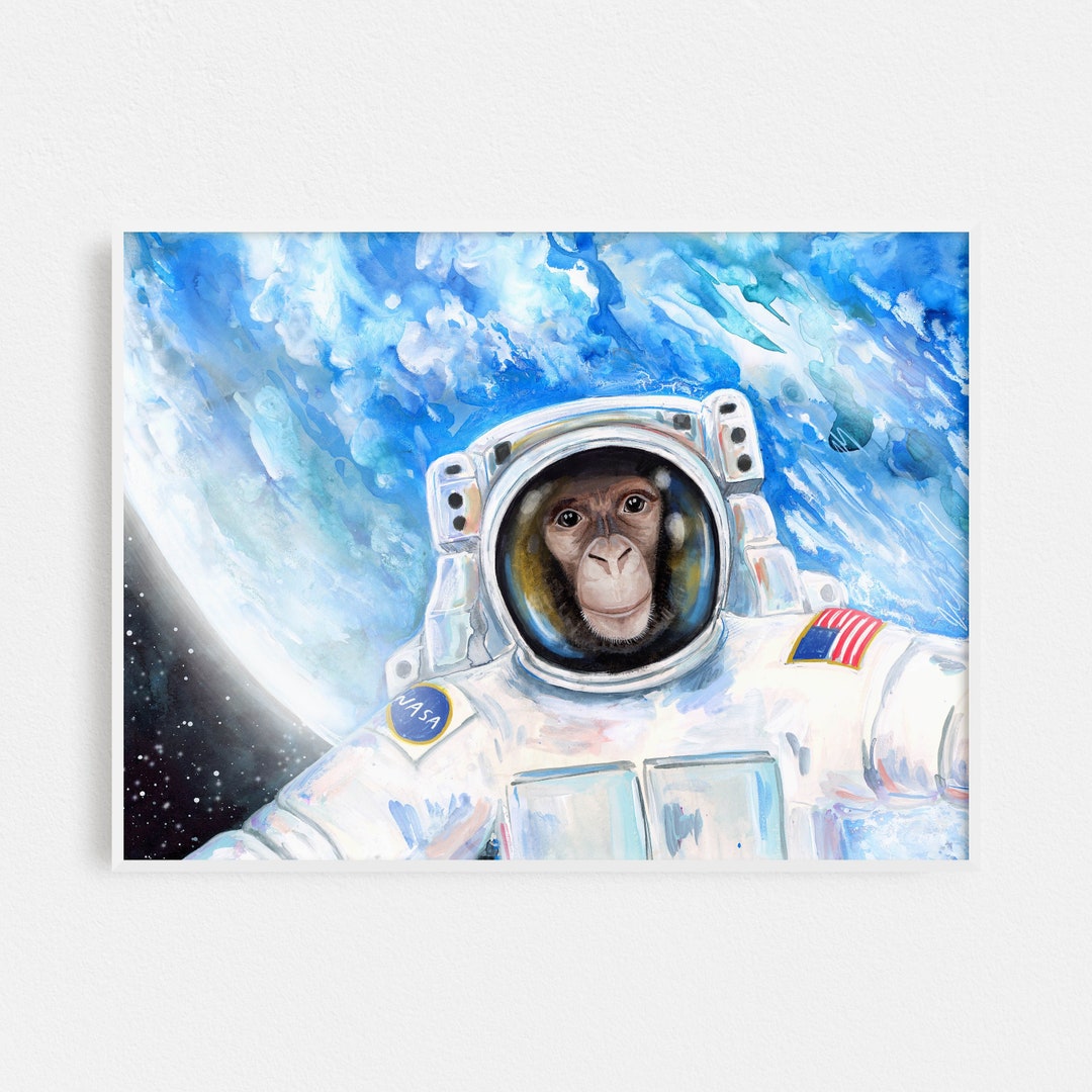Monkey Astronaut Art Print: Funny Space Nursery Decor - Etsy