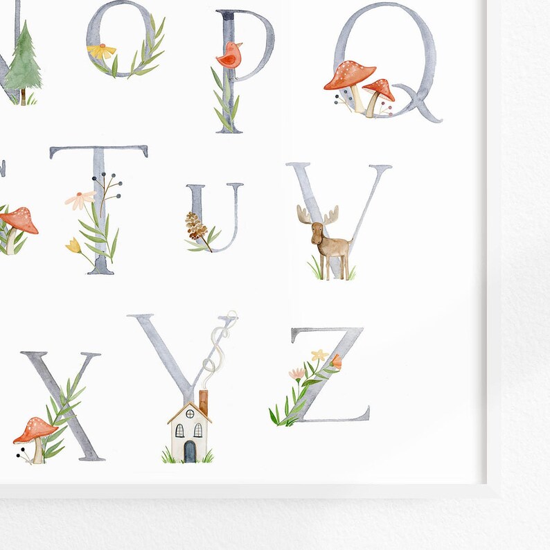 Woodland Animal Alphabet Poster: Watercolor Nursery Decor - Etsy