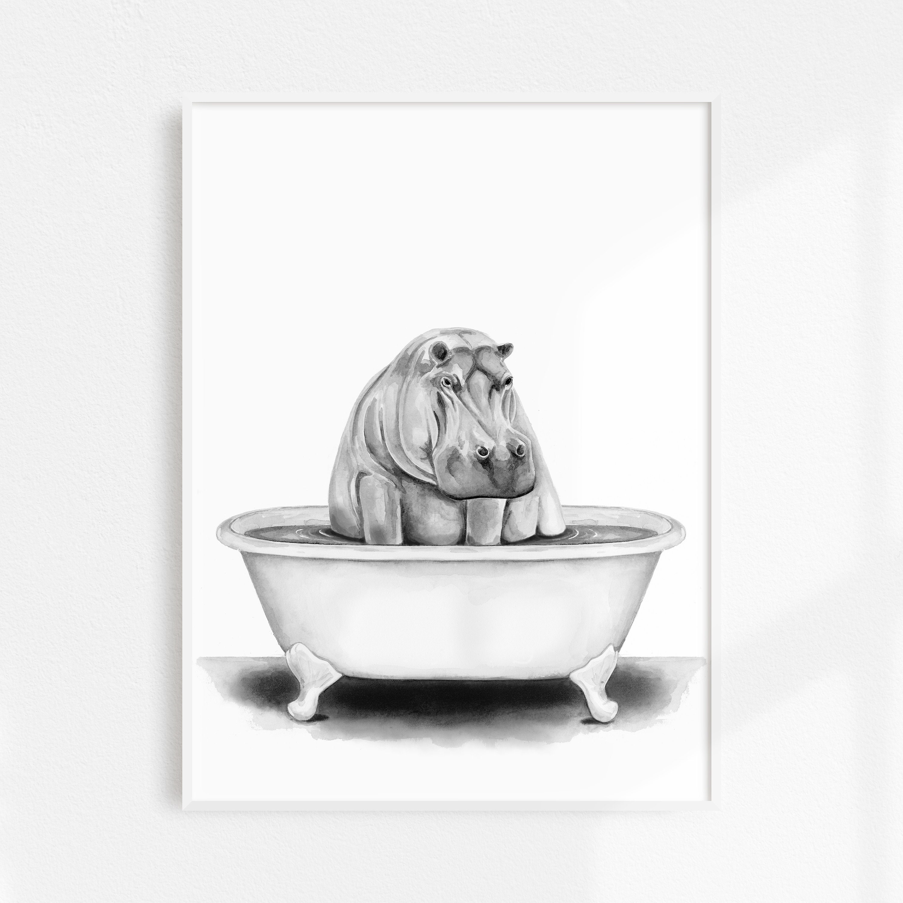 GHJKL Set di immagini in bianco e nero, immagini da bagno, immagini con  animali in vasca da bagno, in bianco e nero, vintage, poster per bagno,  decorazione per la casa, senza cornice (