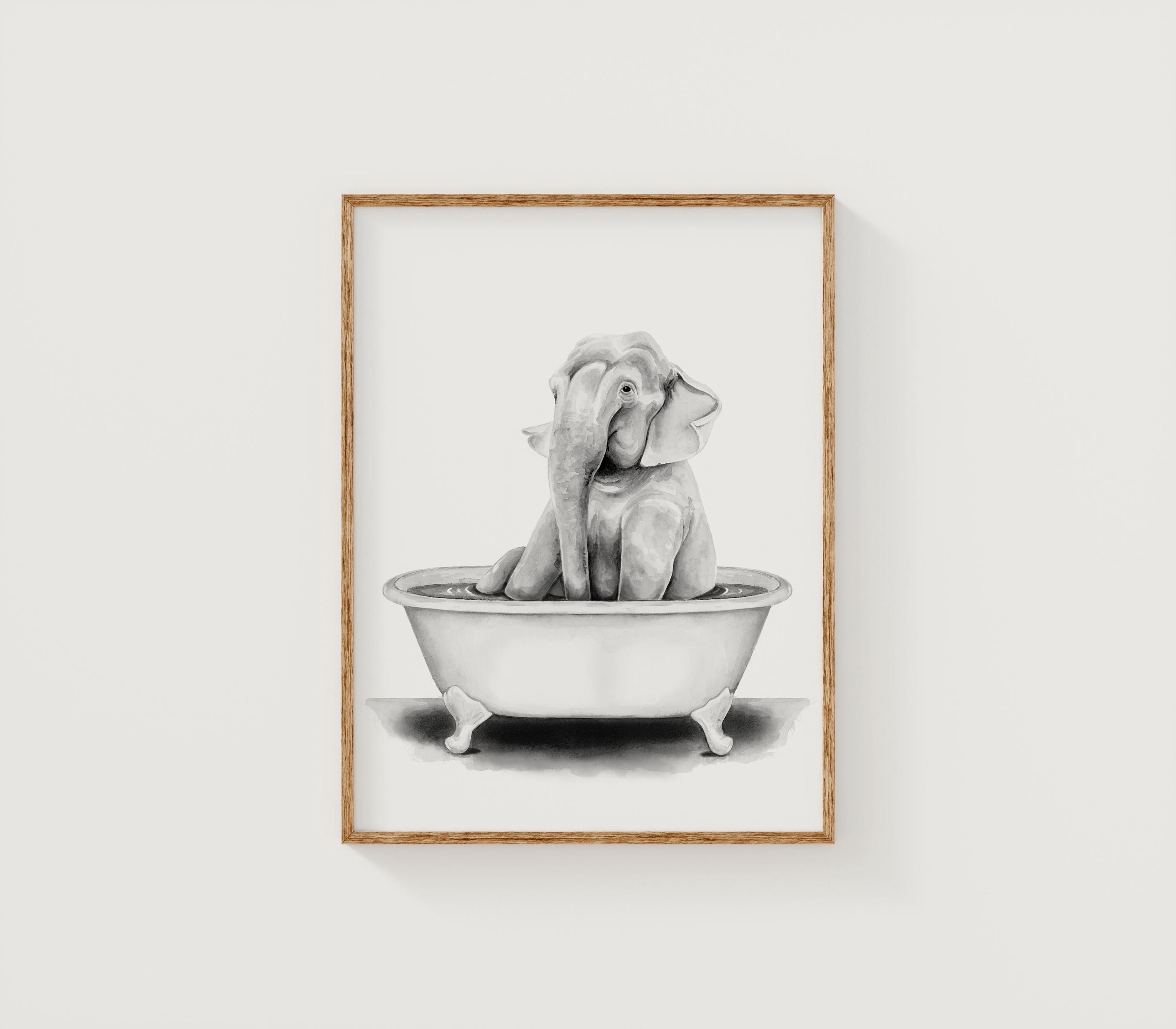 Watercolor Elephant in Tub Art Print: Funny Bathroom Wall Decor - Etsy