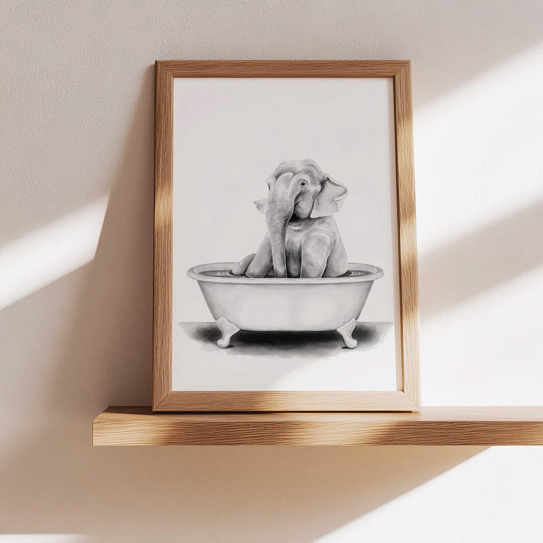 Watercolor Elephant in Tub Art Print: Funny Bathroom Wall Decor - Etsy