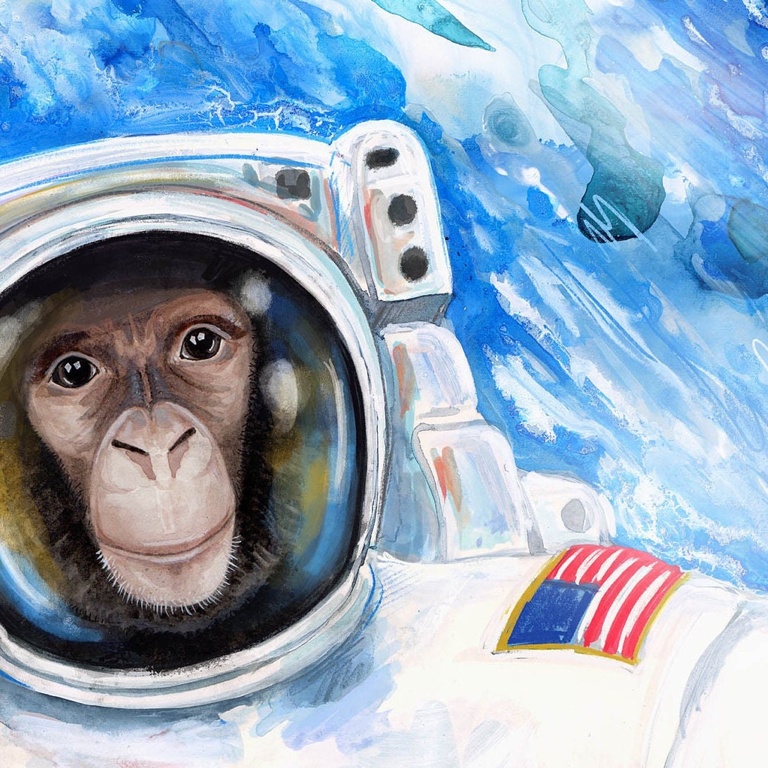 Monkey Astronaut Art Print: Funny Space Nursery Decor - Etsy