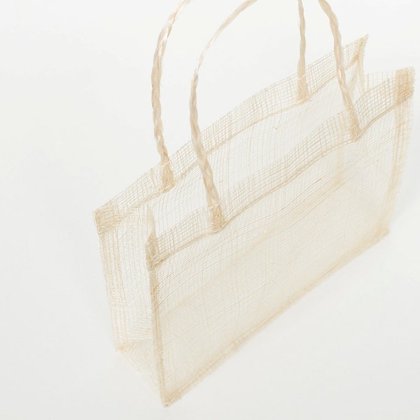 7"x2"x6" Natural Sinamay Tote Bag, 10 Pcs Gift Bag W/ Braided Handles GS9740