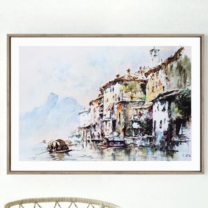 Watercolor Original Painting poster Instant download printable art Aquarelle painting Gandria City JPEG File downloadable Instant Home Decor