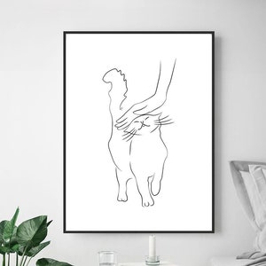 Cats Couple One Line Art Drawing Wall Prints. Perfect Minimalist