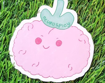 Neurospicy Brain Vinyl Sticker: Kawaii Chili Pepper Hat, Neurodivergent Art