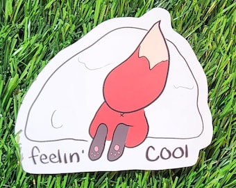 Feeling Cool Fox in Snowpile Kawaii Vinyl Sticker — Cute Pastel Winter Animal Decal