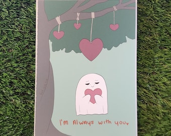 Ghostie Love Greeting Card – Kawaii Ghost Hug, Blank Inside