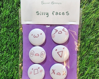 Kawaii Emoticon Pin Set: Silly Faces Expression Badges