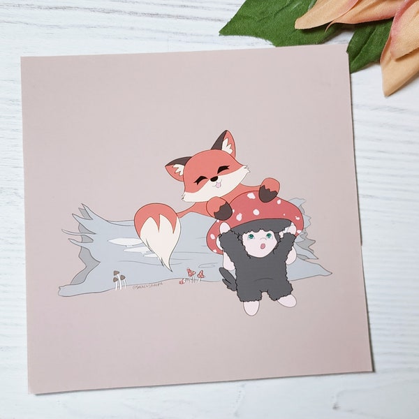 Cute Fox & Mushroom Sheep Art Print