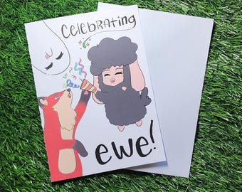 Celebrating Ewe Blank Greeting Card — Adorable Hand-Drawn Illustration for Celebrations