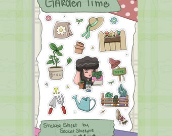 Garden Time Sticker Sheet — Whimsical Floral & Foliage Decals for Planners and Journals