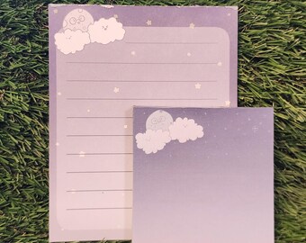 Night Sky Stationery Bundle – Cozy Kawaii Notepad & Memo Pad (4×5″ + 3×3″)