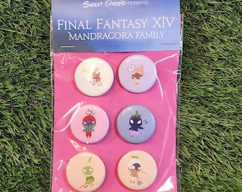 Mandragora Royal Family Button Set – Cute Kawaii FFXIV Seedkin Flair (Pack of 6)