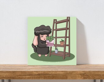 Sheepie Green Thumb Art Print – Kawaii Gardening Sheep Illustration (5×5")