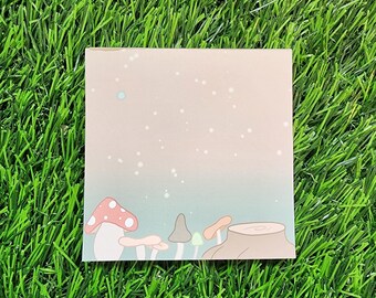 Mushroom Garden Memo Pad – Cute 3×3″ Kawaii Stationery Square