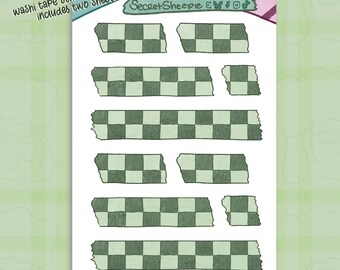 Hoja de pegatinas de tiras de picnic verdes: lindas calcomanías washi kawaii de 10 x 15 cm para planificador