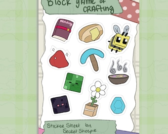 Hoja de pegatinas de juego de bloques: lindas calcomanías kawaii para diario, pegatinas de planificador con estética gamer