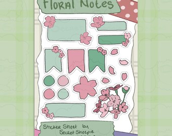 Floral Notes Sticker Sheet – Cherry Blossom Journaling Stickers