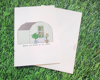 Cozy Greenhouse Greeting Card: Kawaii Plant Lover Blank Card