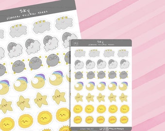 Kawaii Sky Celestial Planner Sticker Sheet - Journal Stickers - Cute Stickers