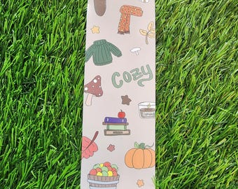 Cozy Autumn Bookmark – Laminated, Hand-Drawn Fall Bookish Art