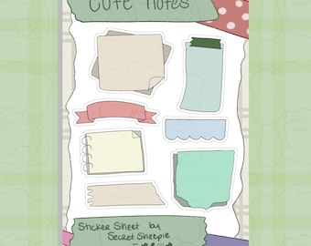 Kawaii Notes Sticker Sheet – Hand-Drawn Journal Decals for Planners