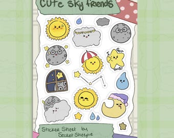 Hoja de pegatinas de Sky Friends: lindas calcomanías kawaii para diario
