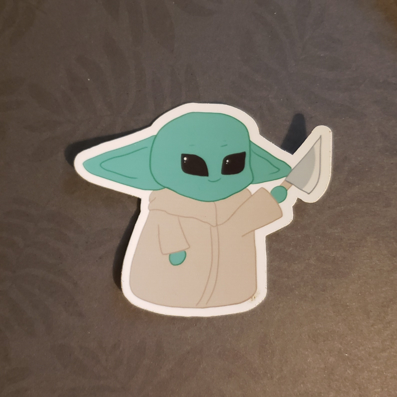 Baby Yoda With Knife Cute Die Cut Sticker Etsy