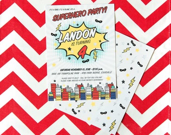 SUPERHERO Birthday Party Invitation, Superhero Super Hero Birthday Party featured on Black Twine