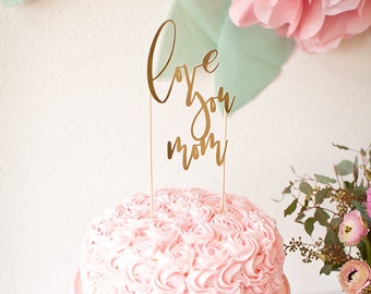 Gold Mother's Day Brunch Cake Topper, Bridal Wedding Shower, Baby Shower, Garden Party Pink Watercolor Flower Floral Peony