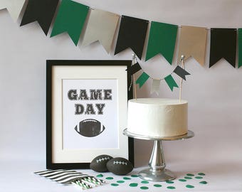 Philadelphia Eagles Inspired Wall Banner & Cake Bunting Pennant Flag Topper Birthday - Any NFL, MLB, NBA, Nhl team, any color!