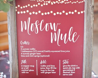 MOSCOW MULE Cocktail Print Sign-Bar Cart Print-Bar Art-Kitchen Art-Wall Art-Cocktail Drink Print-Recipe Print 8x10, 11x14