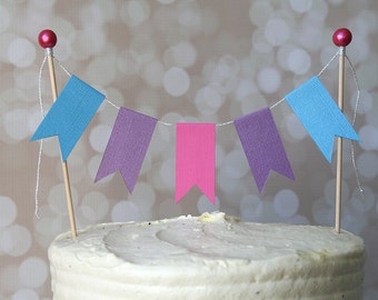 FROZEN Inspired Pink, Purple & Blue Cake Bunting Pennant Flag Cake Topper-MANY Colors to Choose From!  Birthday Cake Topper