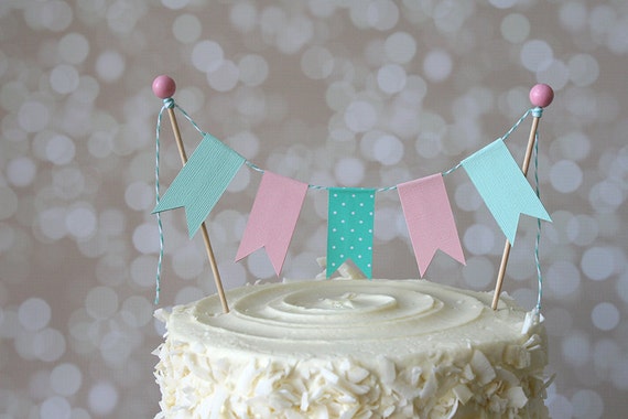 Birthday Wedding Aqua /& Gold Cake Bunting Pennant Flag Cake Topper-MANY Colors to Choose From Shower Cake Topper