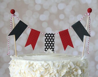 Red & Black Ladybug Pirate Cake Bunting Pennant Flag Cake Topper-MANY Colors to Choose From!  Birthday, Wedding, Shower Cake Topper