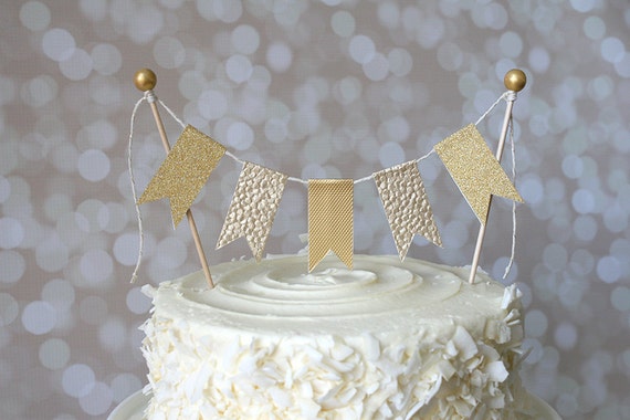 Gateau Or Bunting Fanion Drapeau Cake Topper Anniversaire Etsy France