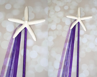 Dark Purple Mermaid Starfish Birthday Wand/Beach Wedding Decor/Bridesmaid Flowergirl/Beach Wedding Aisle Decor-Many Colors To Choose From