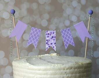 Purple Violet Lavender Floral/Quatrefoil Cake Bunting Pennant Flag Cake Topper-MANY Colors to Choose From!  Birthday, Shower Cake Topper