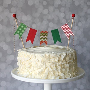 Christmas Red & Green Holiday Cake Bunting Pennant Flag Cake Topper-MANY Colors to Choose From-Birthday, Wedding image 2