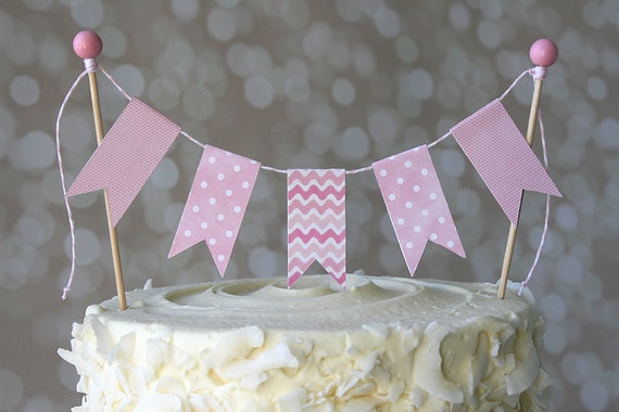 Wave/pink Dot Baby Shower Cake Bunting Pennant -